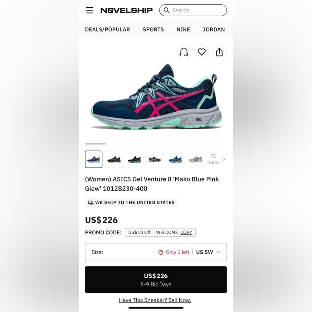 Asics Gel Venture 8 Blue with Pink Accents